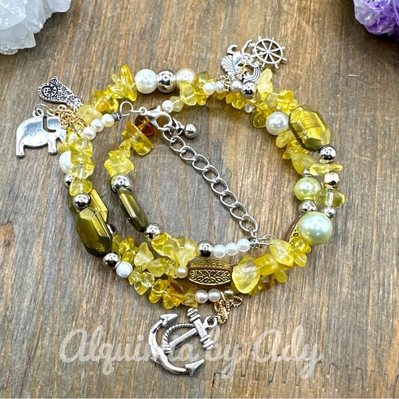 Citrine beaded maxi beads chunky layered wrap around handmade bracelet - Picture 1 of 5